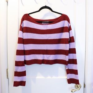 Urban Outfitters Cropped Lavender and Maroon Striped Sweater